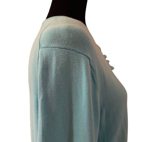 Lands’ End Lightweight‎ Aqua Long Sleeve Cardigan with Front Ruffle Size Medium - Picture 6 of 11